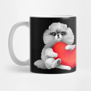 Cute puppy. Spitz dog with a red heart Mug